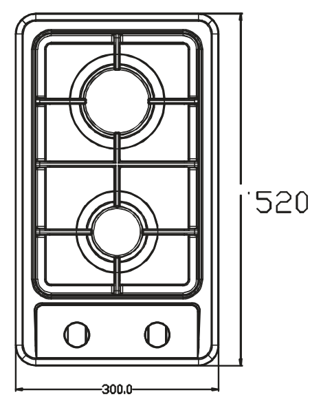 Газовая варочная панель GR-1002, двухконфорочная стальная, 520х300 мм