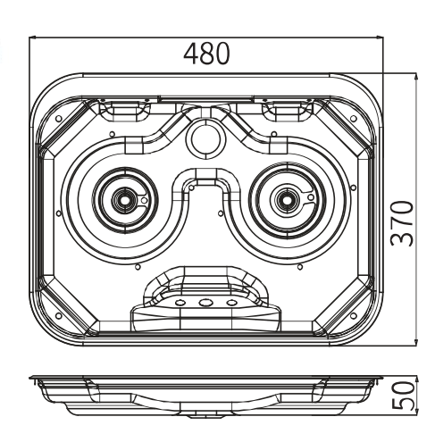 Газовая варочная панель GR-587, двухконфорочная с крышкой, 480х370 мм