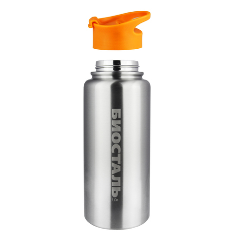 Термос Biostal Спорт (1 литр), стальной/оранжевый