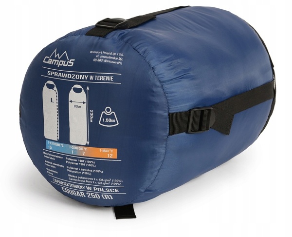 Спальный мешок Campus Coguar 250 R-zip (одеяло+подголовник, +2°С)