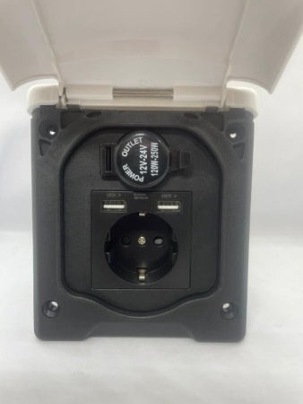 Розетка магнитная наружняя для автодома, 220В/12В/USB, белая крышка