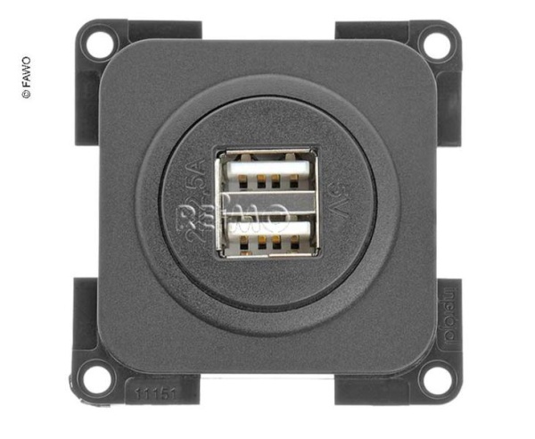 Двойная USB-розетка для зарядки 5 В / 2 x 2,5 А. Серый шифер