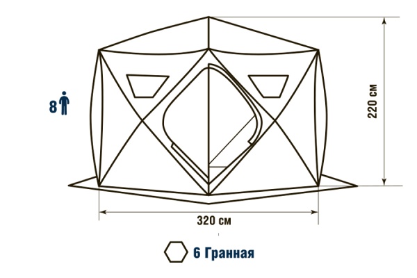 Палатка для рыбалки 8-местная HIGASHI WINTER CAMO SOTA PRO, зимняя, трехслойная, -35