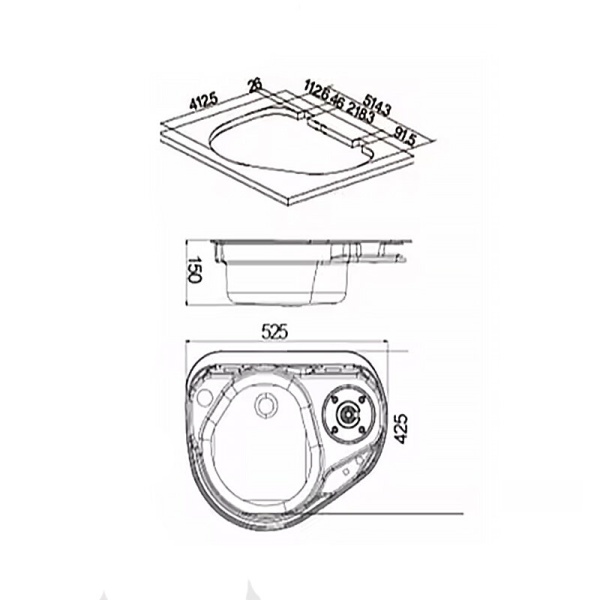 Плита газовая с раковиной 600R, правая, 520х425х145