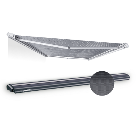 Маркиза накрышная Dometic PR2500 3,5 метра чёрный корпус тёмно-серое полотно, электрическая