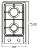 Газовая варочная панель GR-1002, двухконфорочная стальная, 520х300 мм