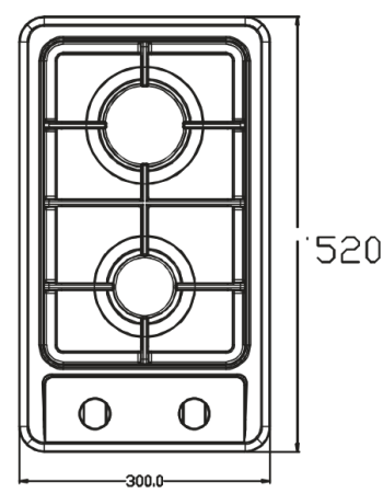 Газовая варочная панель GR-1002, двухконфорочная стальная, 520х300 мм