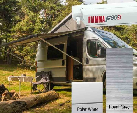 Маркиза Fiamma F80S накрышная, 4,5 м, белый корпус, серая ткань