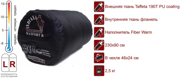 Спальный мешок INDIANA Maxfort R-zip от -8 °C (одеяло с подголовником 195+35X90 см)