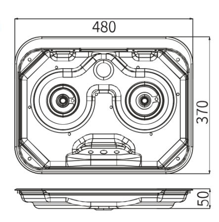 Газовая варочная панель GR-587, двухконфорочная с крышкой, 480х370 мм