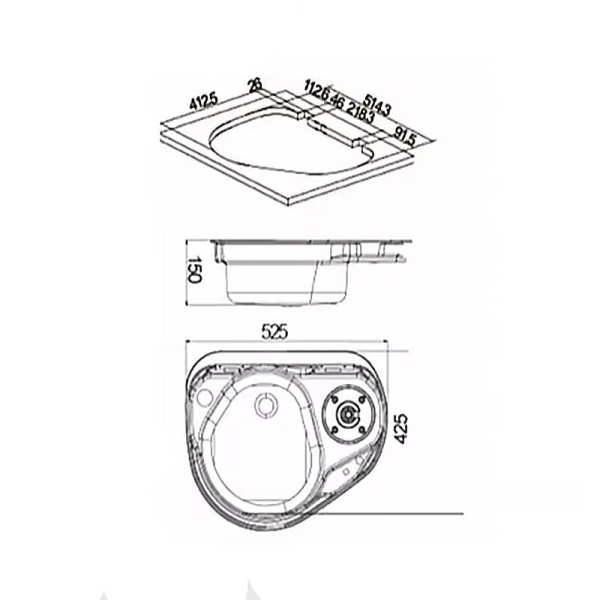 Плита газовая с раковиной 600L, левая 520х425х145