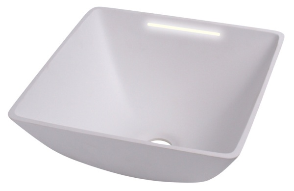 Квадратная белая дизайнерская раковина, размеры: 290x290 мм H135 мм, со светодиодной подсветкой