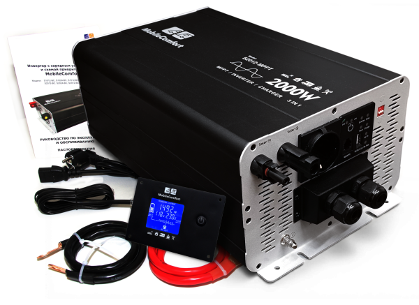 Инвертор с зарядным устройством MobileComfort S2012-MPPT, чистый синус, 2000Вт, 12В, 40А , от солнечных панелей
