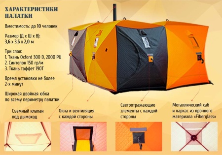 Палатка Куб Ex-Pro Winter 4 Черно-оранжевый